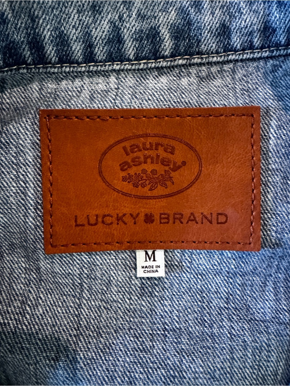 Lucky Brand Denim Jacket with Brown Leather Patch - Picture 4 of 4